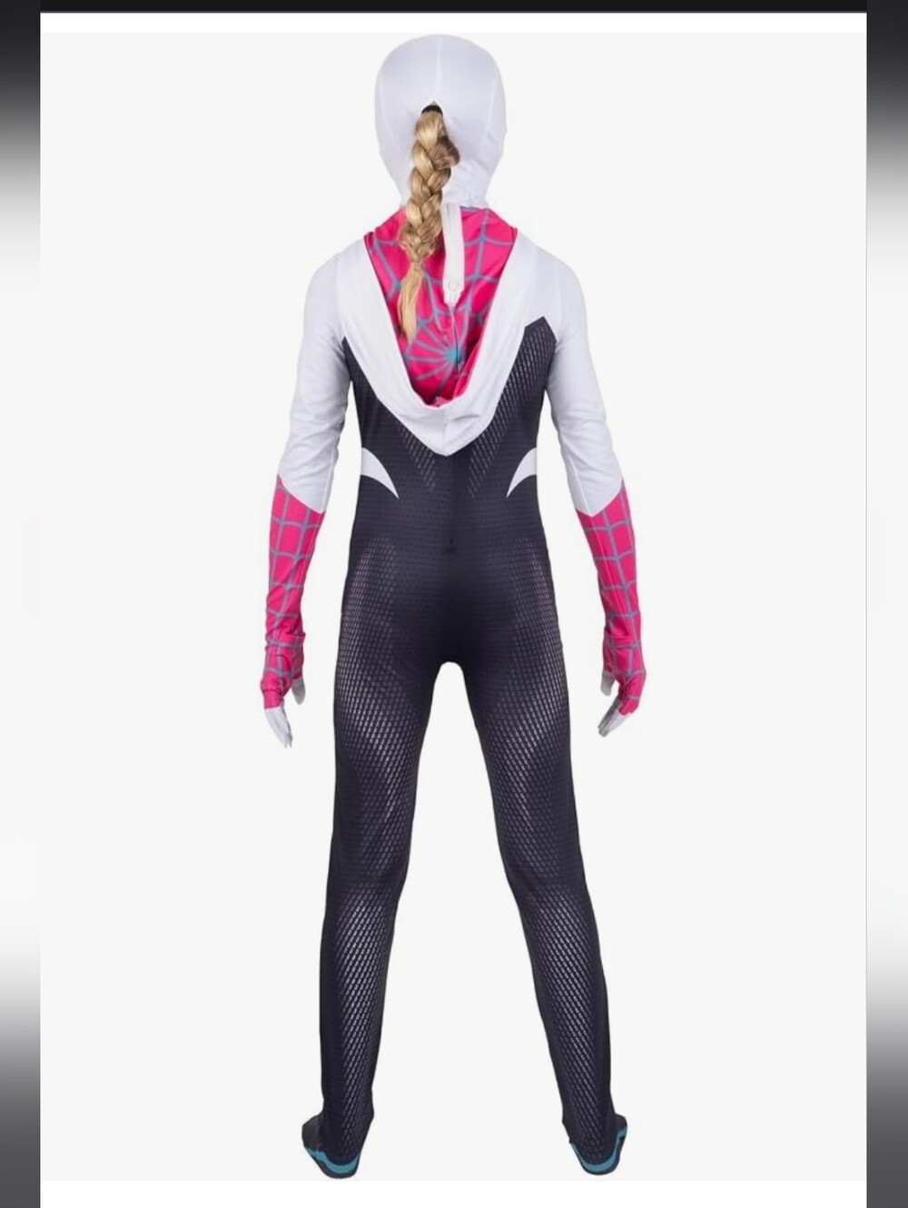 Spider Gwen Kids Superhero Hooded Jumpsuit in White, Black and Pink Size L - Picture 6 of 16